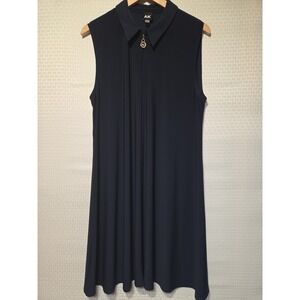 Anne Klein AK Sleeveless A-Line Shift Dress XL Navy Gold Zip Pull Collared